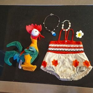 Baby Moana Costume Size 12mo with Hey Hey doll and accessories.